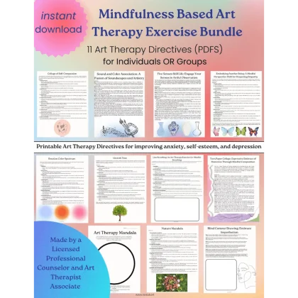 expressive healing bundle : a mindfulness based art therapy approach worksheets +bonus(books)