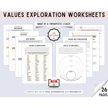 worksheets self discovery through values exploration: identifying core values for personal growth and well being +bonus(books)