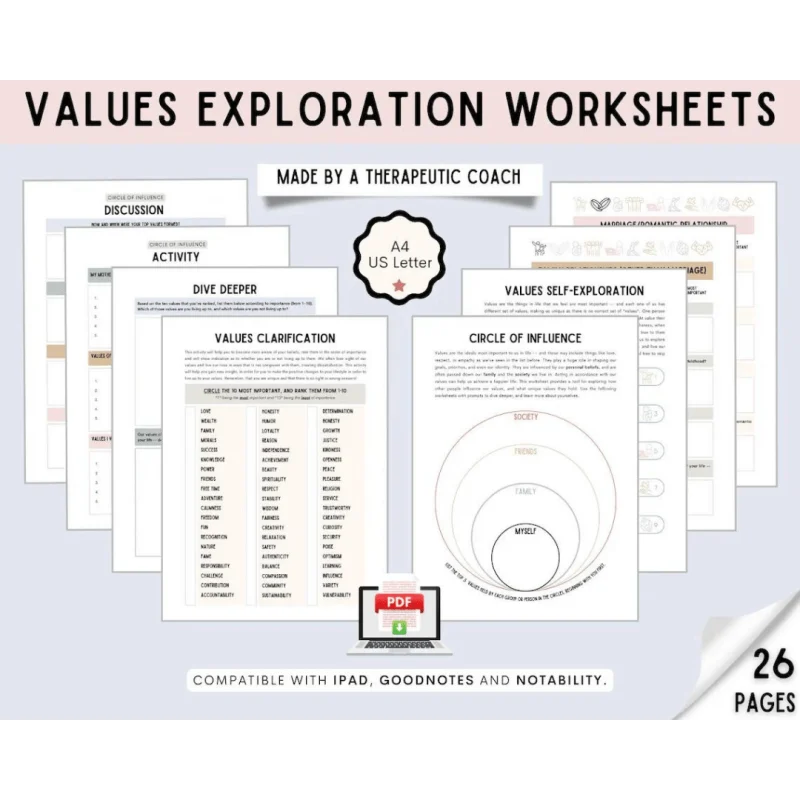 worksheets self discovery through values exploration: identifying core values for personal growth and well being +bonus(books)