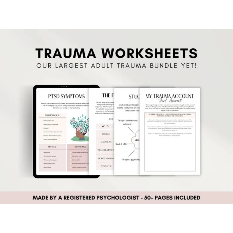 50 page adult trauma workbook: cbt, somatic healing, and treatment planning